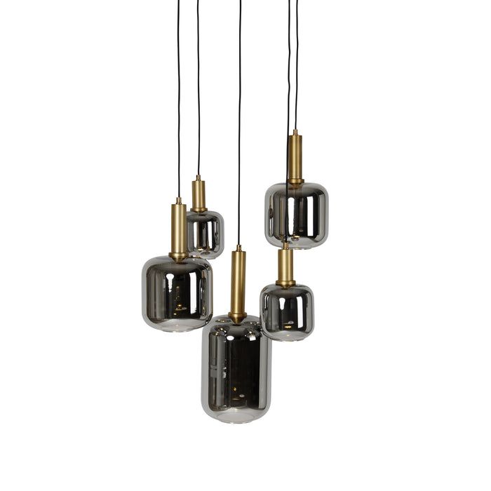 QAZQA Hanglamp zwart met goud met smoke glas incl. 5 PUCC - Zuzanna