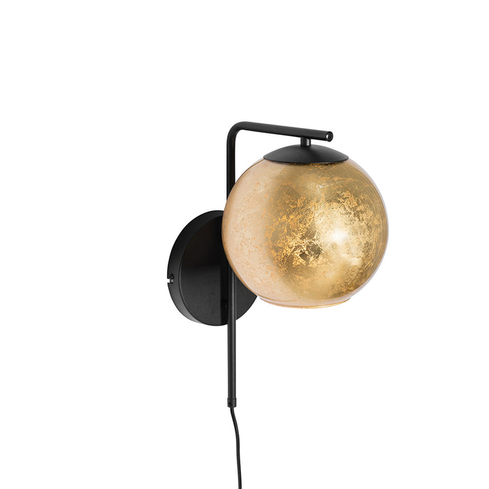 QAZQA Design wandlamp zwart met goud glas - Bert