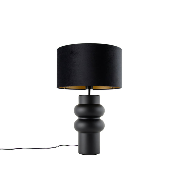 QAZQA Design tafellamp zwart 17 cm velours kap zwart met goud 35 cm -