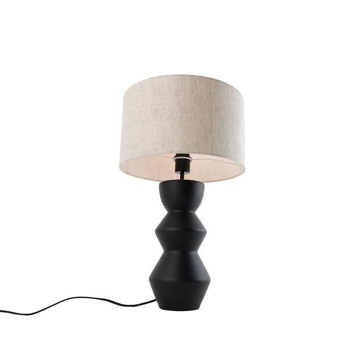 QAZQA Design tafellamp zwart 16 cm stoffen kap lichtgrijs 35 cm -