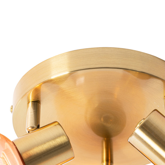 QAZQA Art Deco plafondspot goud met roze glas 3-lichts - Vidro