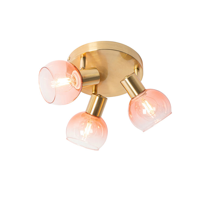 QAZQA Art Deco plafondspot goud met roze glas 3-lichts - Vidro