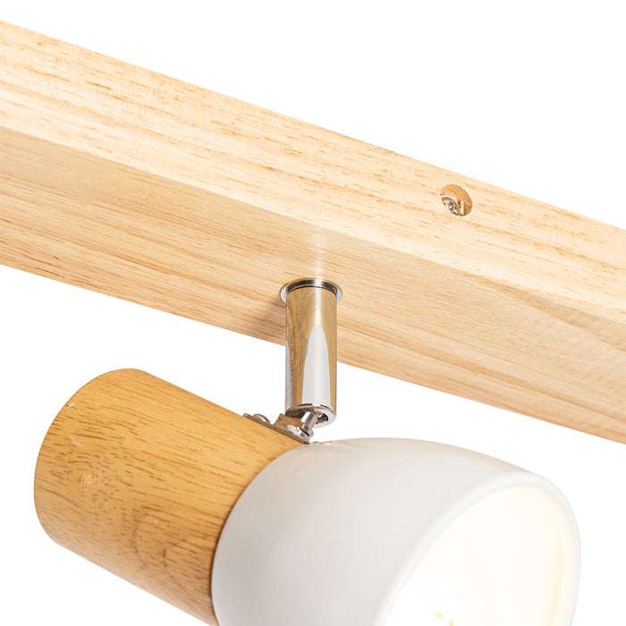 QAZQA Plafondspot hout met wit verstelbaar 4-lichts - Thorin