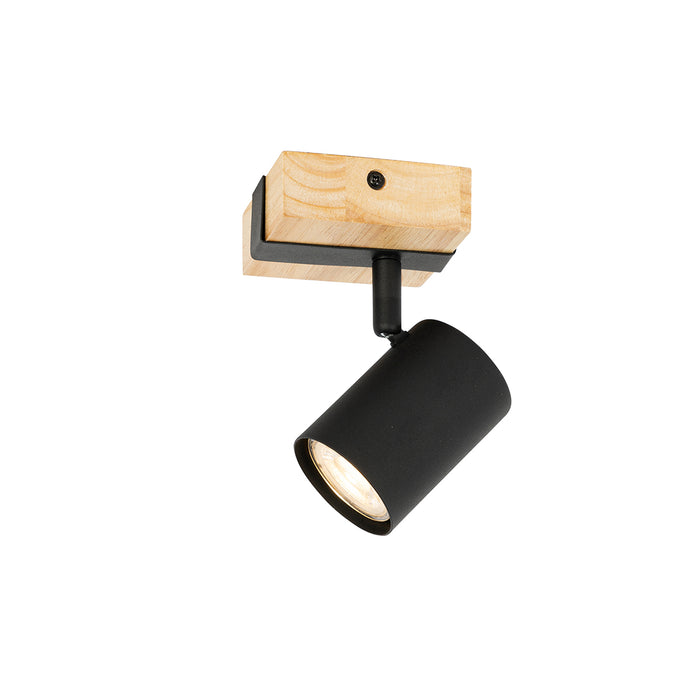 QAZQA Moderne spot zwart met hout verstelbaar vierkant - Jeana