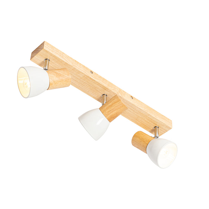 QAZQA Plafondspot hout met wit verstelbaar 3-lichts - Thorin