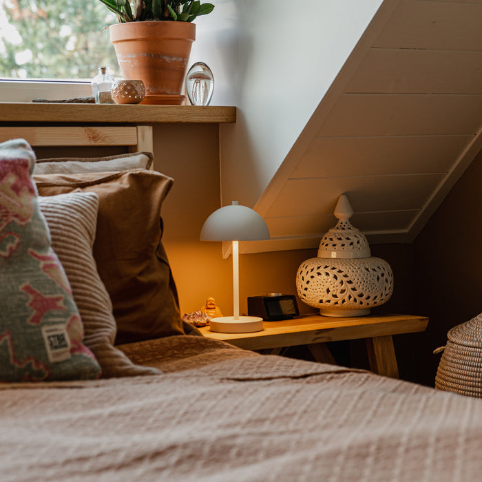 QAZQA Set van 2 buiten tafellampen mushroom wit oplaadbaar - Keira