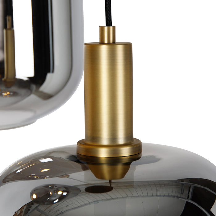 QAZQA Hanglamp zwart met goud en smoke glas incl. 3 PUCC - Zuzanna