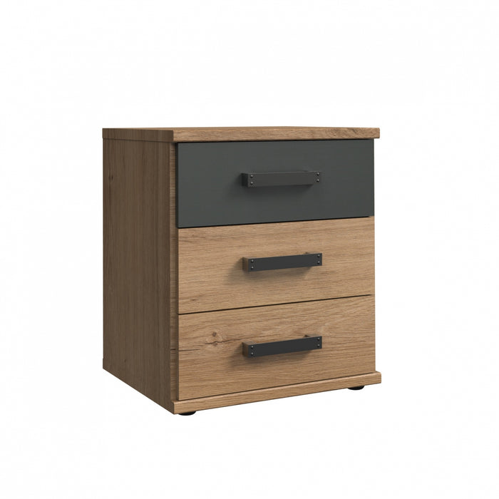 Nachtkastje Stratum Antraciet|Grijs|Hout - Eiken|Hout - Naturel