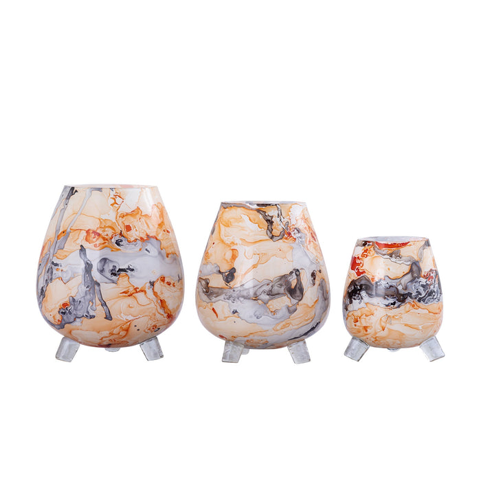 PTMD Windlicht Jamillia - 17x17x19 cm - Glas - Oranje