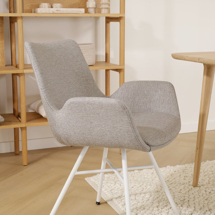 Nolon Noa-Eef Eetkamerstoel Warm Grijs - met Armleuning - Wit