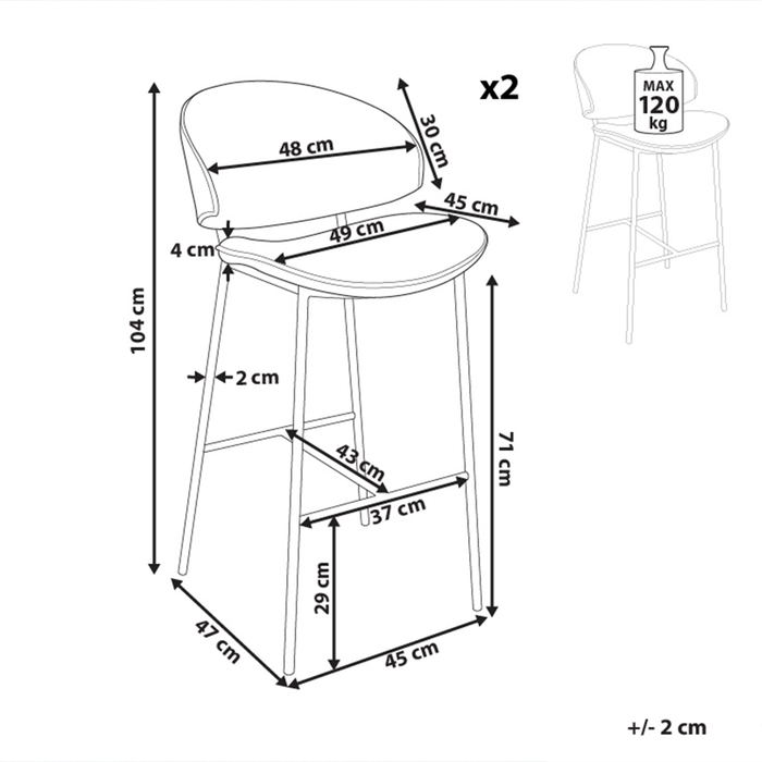 Beliani - KIANA - Barkruk set van 2 - Lichtbeige - Polyester