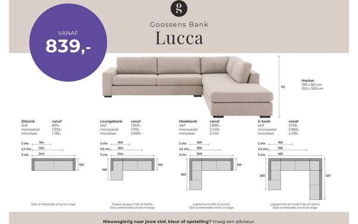 Goossens Hoekbank Lucca met ligelement