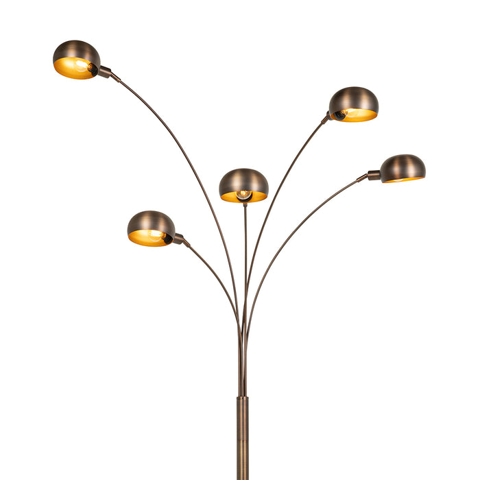 QAZQA Design vloerlamp donkerbrons met goud 5-lichts - Sixties Marmo