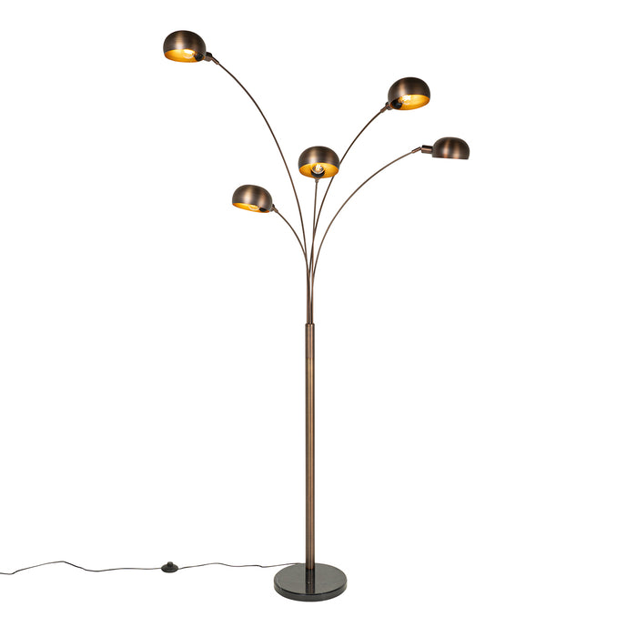 QAZQA Design vloerlamp donkerbrons met goud 5-lichts - Sixties Marmo