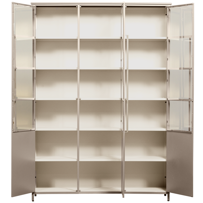 WOOOD 3-deurs vitrinekast XL Exhibit - Metaal - Zand - 200x142x44 cm