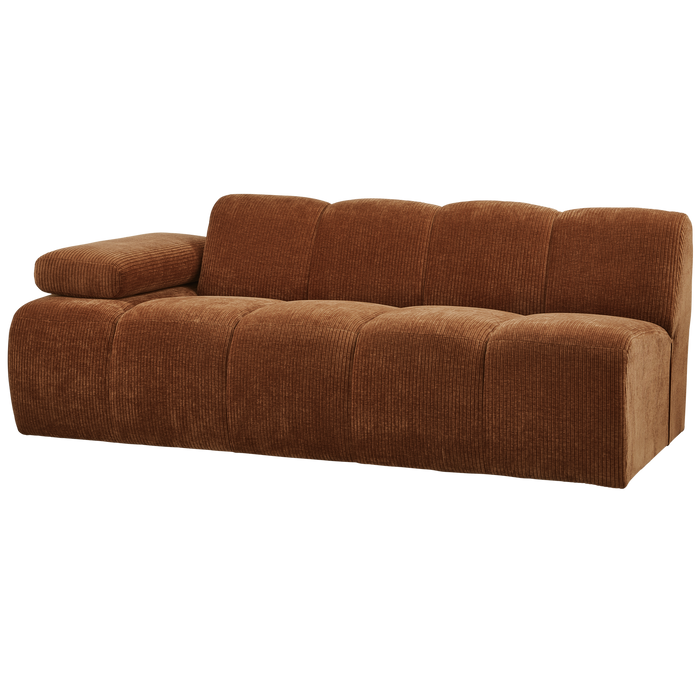 WOOOD Mojo 2-Zits Bank Met Arm Links - Ribstof - Roest Bruin