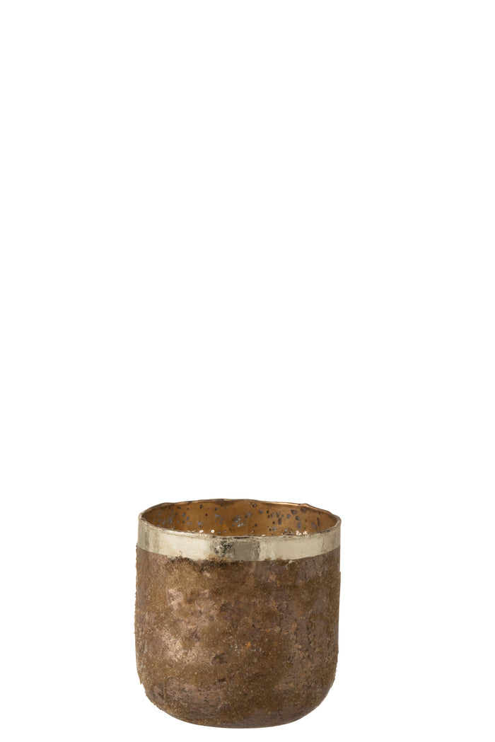 J-Line - Theelichthouder Rond Glas Oud Roze Medium Frosty - 13x13 CM