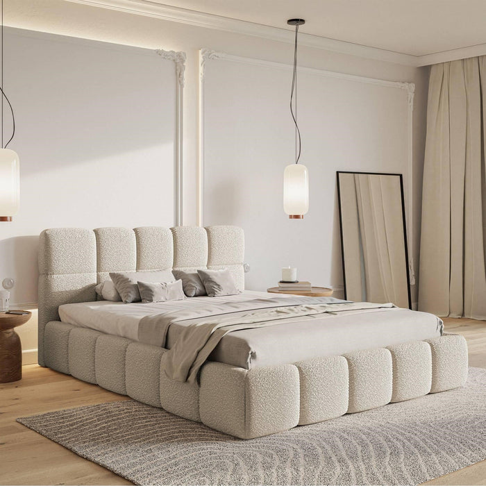 NADUVI Collection Chloe Bedframe 180 x 200 cm - met Opbergvak - Bouclé - Lichtbeige