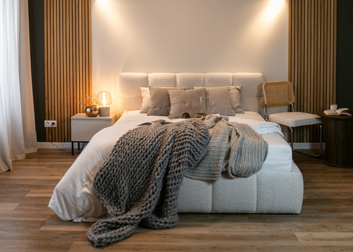 NADUVI Collection Chloe Bedframe 140 x 200 cm - met Opbergvak - Bouclé - Lichtbeige