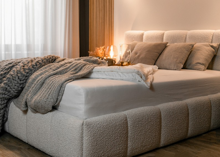 NADUVI Collection Chloe Bedframe 140 x 200 cm - met Opbergvak - Bouclé - Lichtbeige