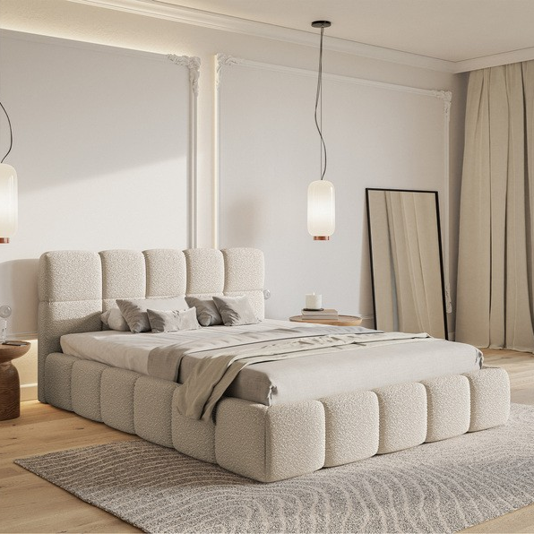 NADUVI Collection Chloe Bedframe 140 x 200 cm - Bouclé - Lichtbeige