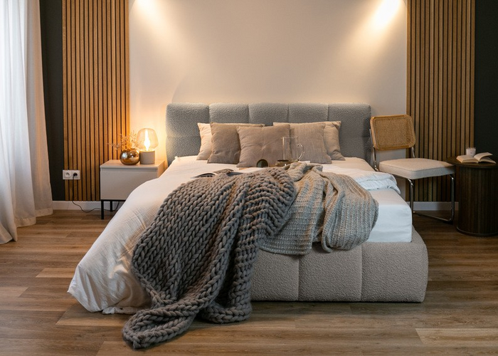 NADUVI Collection Chloe Bedframe 160 x 200 cm - Bouclé - Taupe