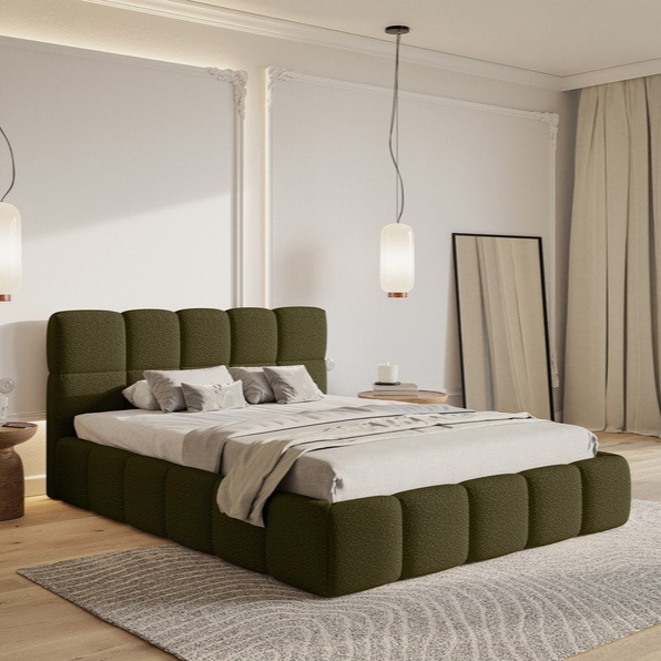 NADUVI Collection Chloe Bedframe 160 x 200 cm - Chenille - Olijfgroen
