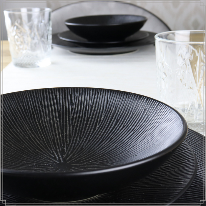 OTIX Diepe Soep Pasta Bordenset 6 Persoons Zwart 19cm Keramiek POPPY