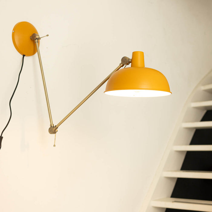 QAZQA Retro wandlamp staal geel met brons - Milou