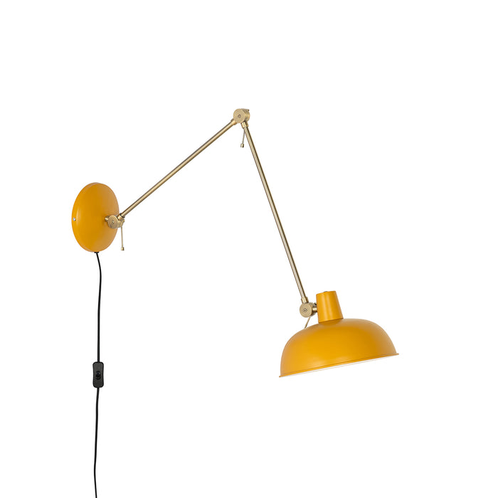 QAZQA Retro wandlamp staal geel met brons - Milou