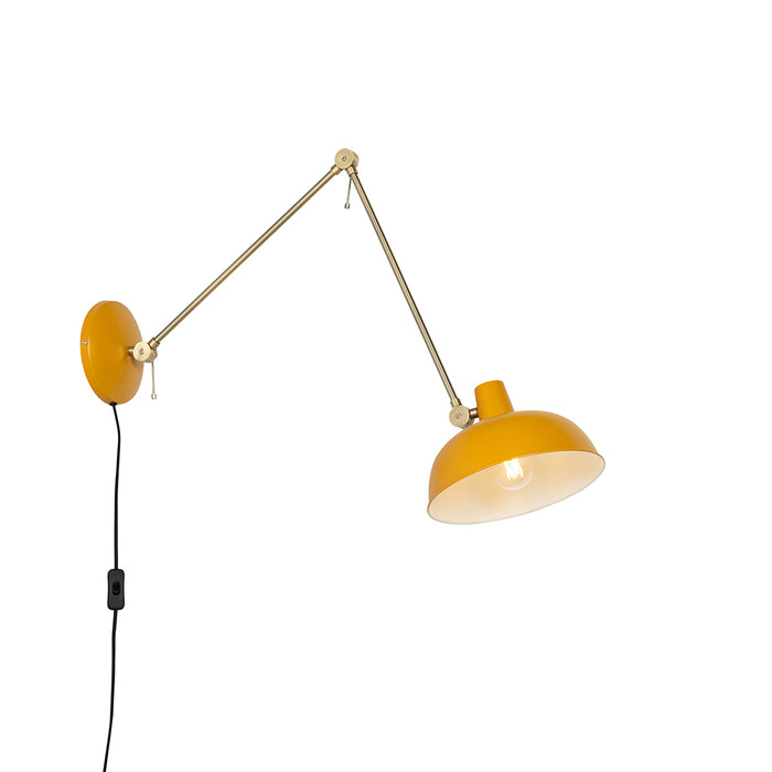 QAZQA Retro wandlamp staal geel met brons - Milou