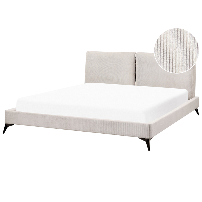 Beliani-MELLE -Tweepersoonsbed-Lichtbeige-180 x 200 cm-Corduroy