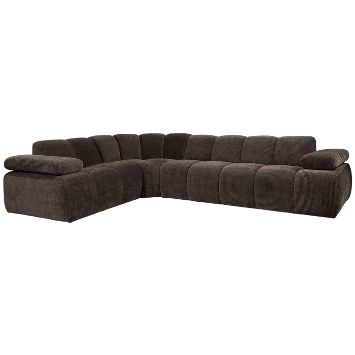 WOOOD Mojo Hoekbank Links - Ribstof - Bruin - 74x310x230