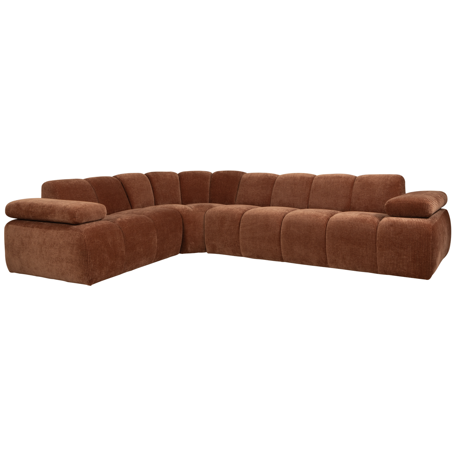 WOOOD Mojo Hoekbank Links - Ribstof - Roest Bruin - 74x310x230