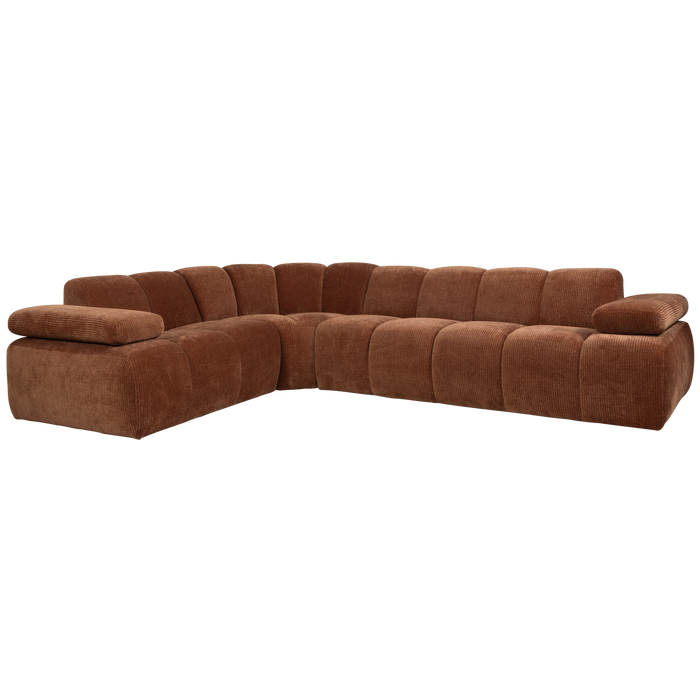 WOOOD Mojo Hoekbank Links - Ribstof - Roest Bruin - 74x310x230