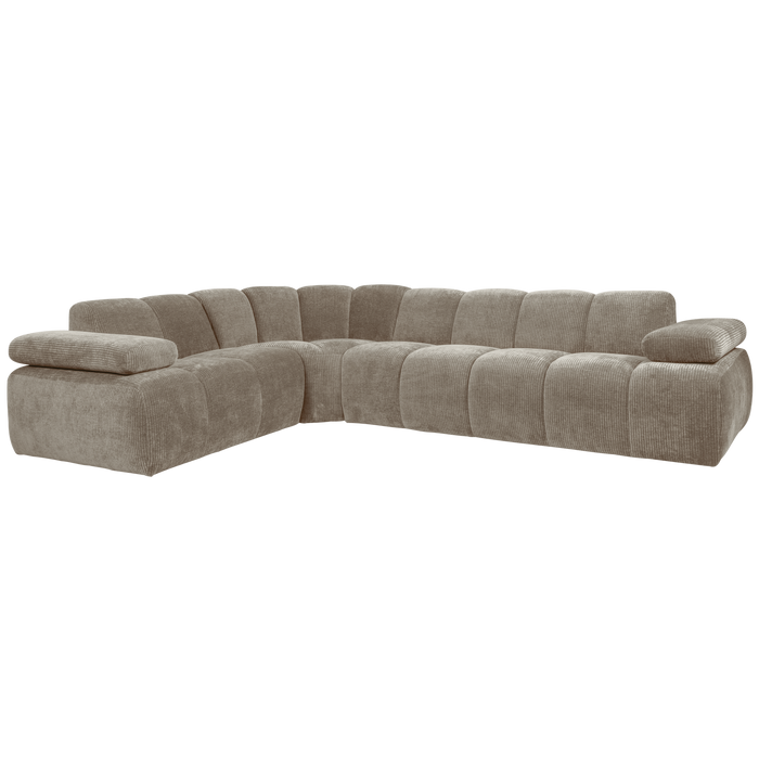 WOOOD Mojo Hoekbank Links - Ribstof - Donker Zand - 74x310x230