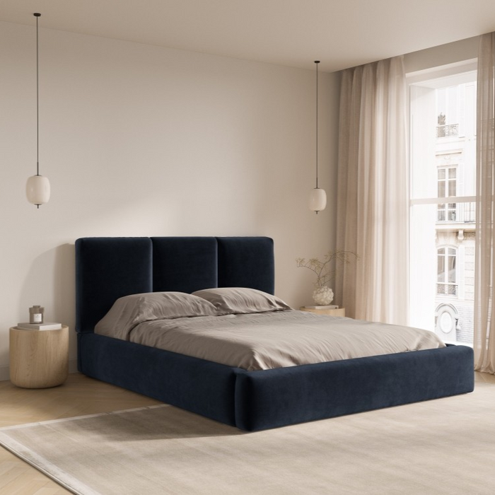 Windsor & Co Horizon Bedframe met Opbergvak - 160 x 200 cm - Fluweel - Donkerblauw