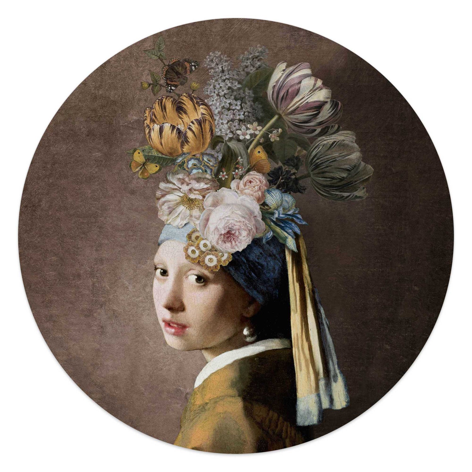 Reinders - Pearl Girl Flowers - Glasschilderij Ø 50 cm