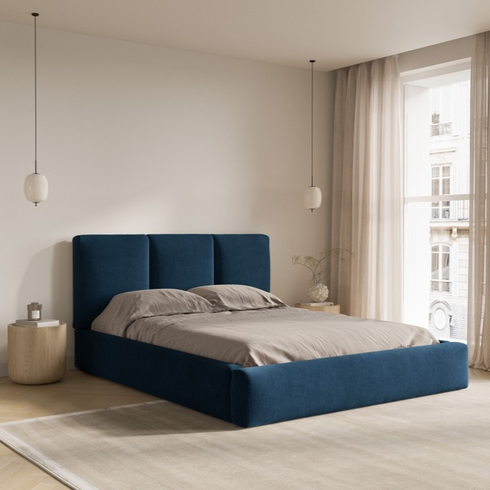 Windsor & Co Horizon Bedframe met Opbergvak - 200 x 200 cm - Chenille - Koningsblauw