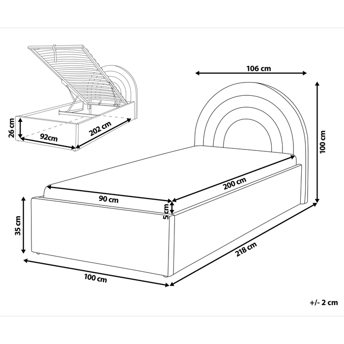Beliani - ANET - Bed met opbergruimte - Beige - 90 x 200 cm - Fluweel