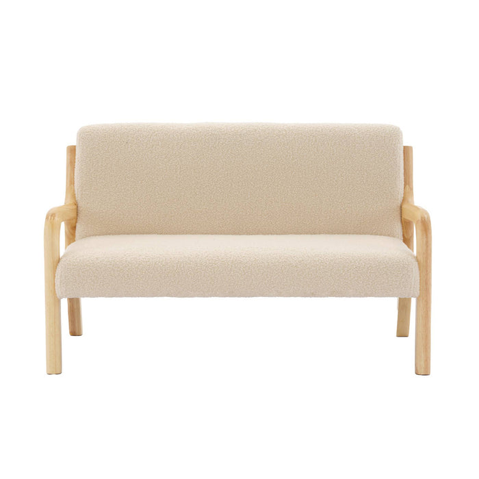 sweeek - 2-zits Scandinavische kinderbank in hout en boucléstof