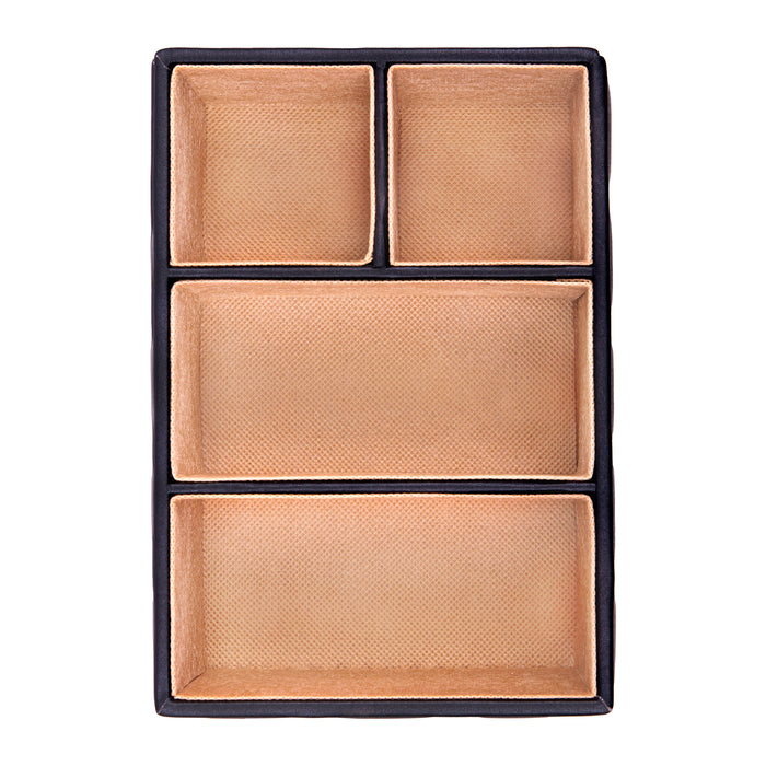 QUVIO Bureauorganizer met 4 vakken - PU Leer - Zwart