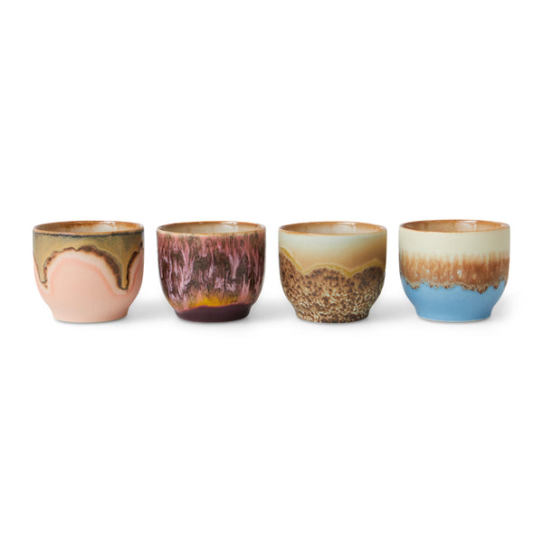 HKliving 70's Ceramics Koffiemok 0,25 L - Set van 4 - Lagoon