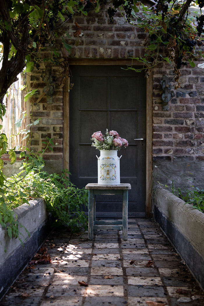 Clayre & Eef Decoratie Melkbus  Ø 19x30 cm Wit Metaal Bij en Bloemen