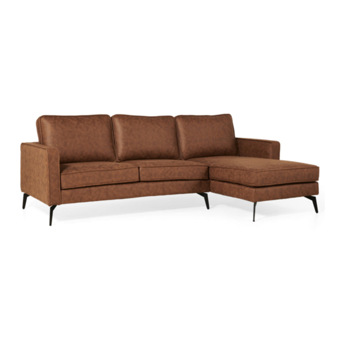 by fonQ  Milan Hoekbank met Chaise Longue 3-zitsbank - Links / Rechts - Microleder - Cognac