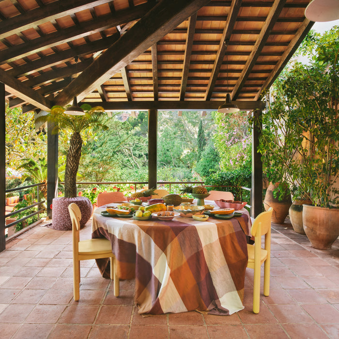 HKliving Vida Check Tafelkleed 140 x 220 cm - Amber / Burgundy