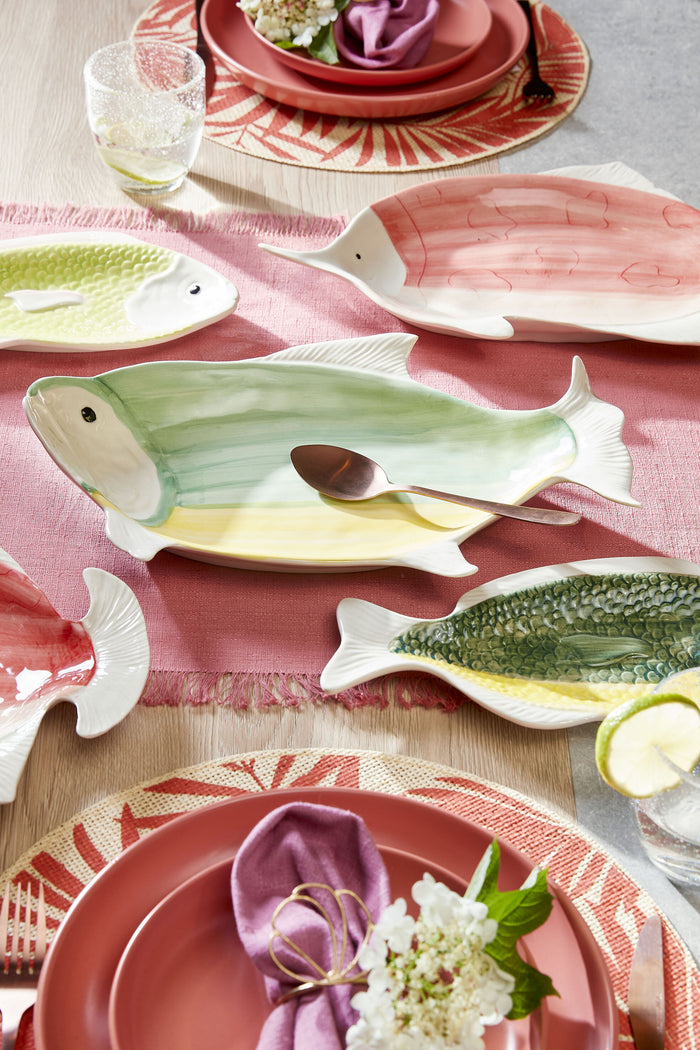 Mica Decorations Bord Vis - L29 x B14 x H2 cm - Keramiek - Donkergroen