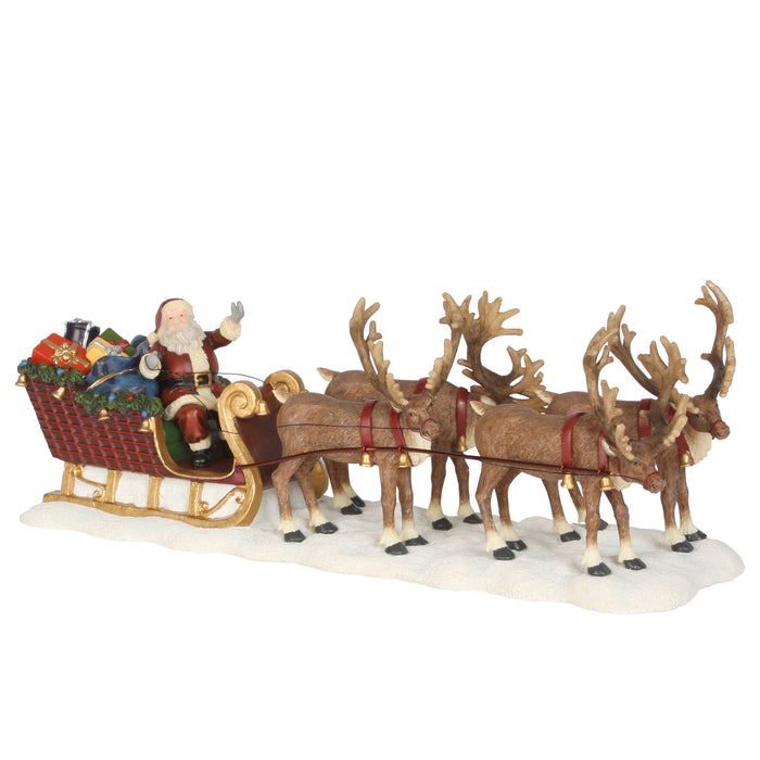 LuVille Kerstdorp Miniatuur Kerstman Rendierenslee - L21 x B6,5 x H8cm