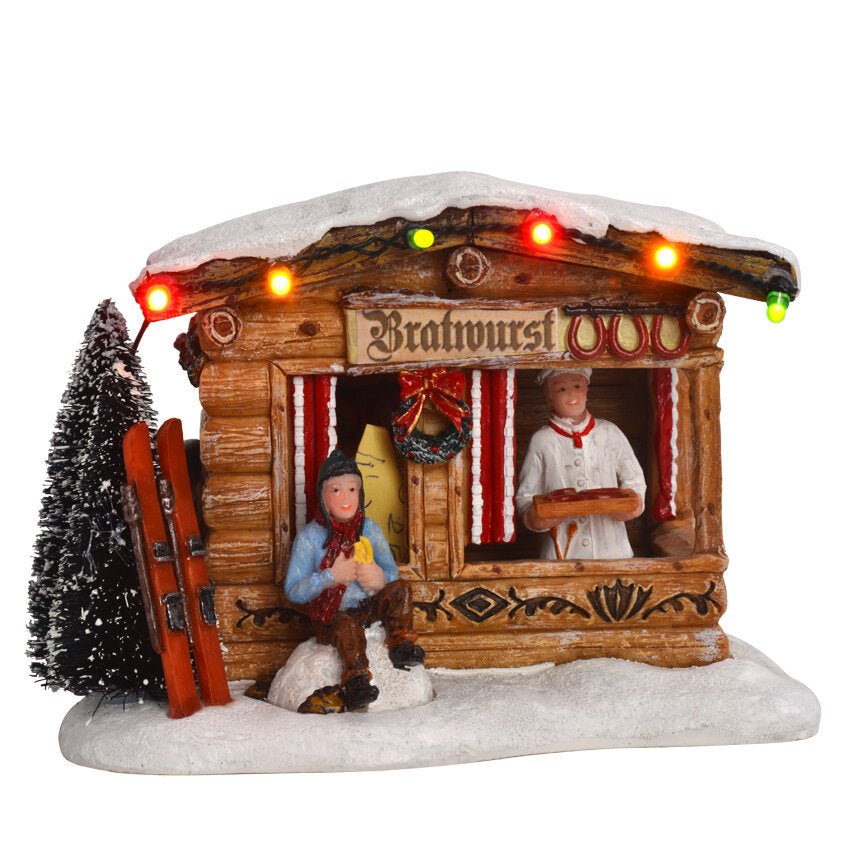 LuVille Kerstdorp Miniatuur Braadworst Kraam - L13,5 x B10,5 x H9,5 cm