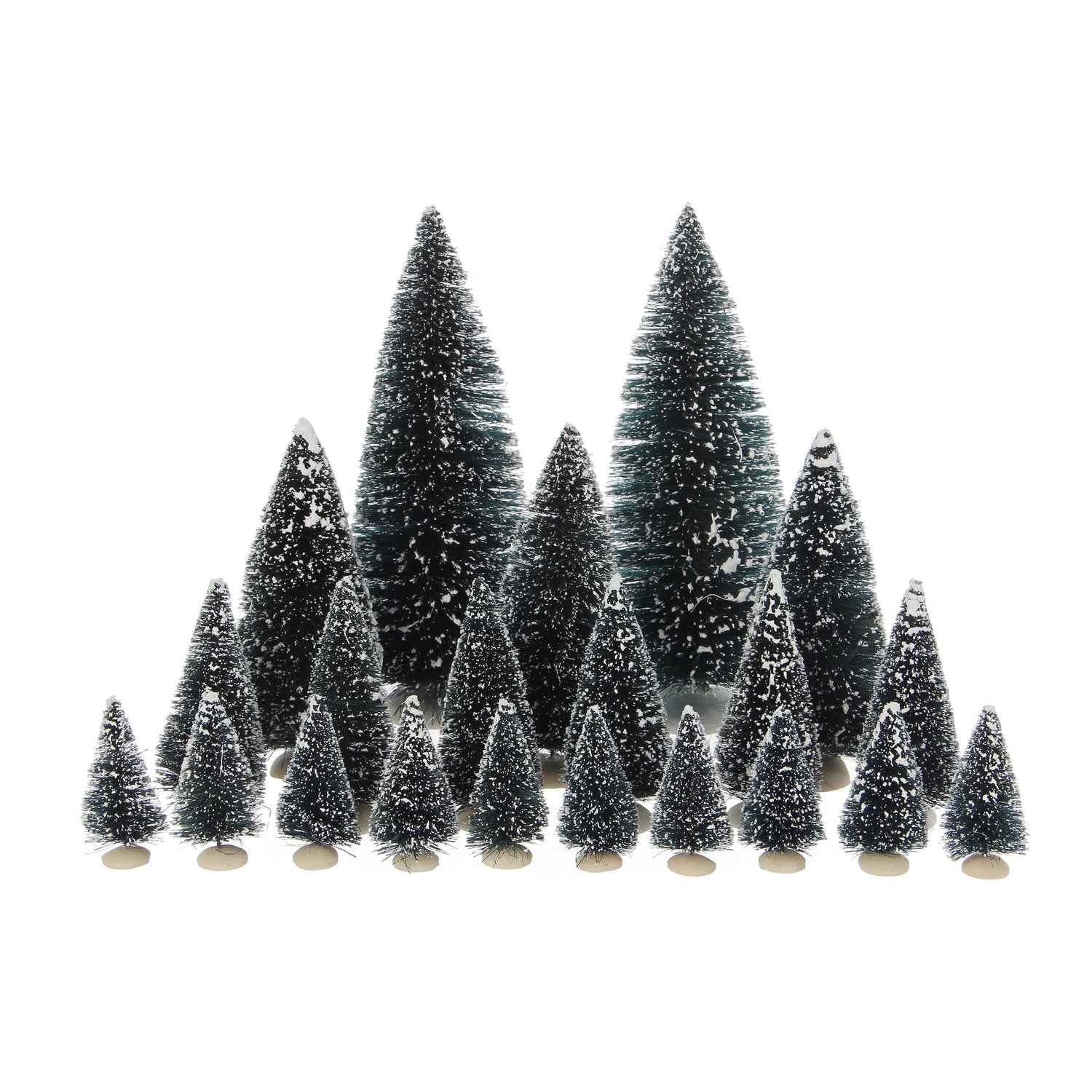 LuVille Kerstdorp Miniatuur Bristle Bomen - 21 Stuks - H22 x Ø8 cm